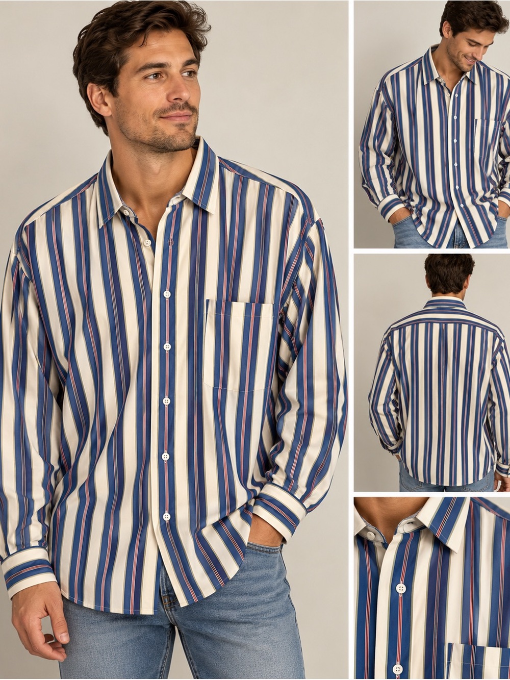 Vintage Paul Smith Men’s Roomy L Striped Button-Up Shirt Made in England 16.5
